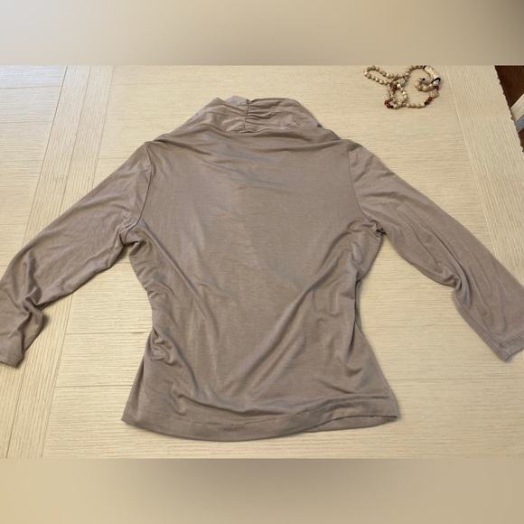 IMAN Faux Wrap Deep V-Neck Front 3/4 Sleeve Rayon Spandex/taupe/size S - Picture 6 of 8